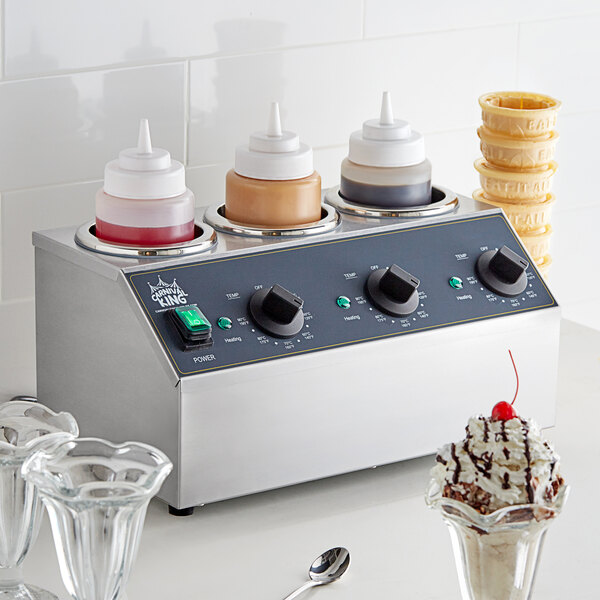 Carnival King Triple 32 oz. Sauce / Topping Bottle Warmer with 6