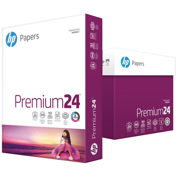 A white box of HP Premium 24lb Copy Paper.