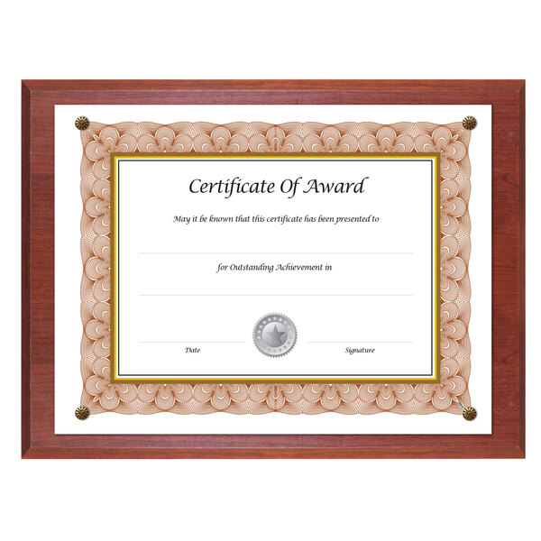 A certificate of award in a mahogany wooden frame.