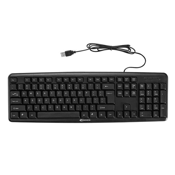 An Innovera Slimline black USB keyboard with a cord.