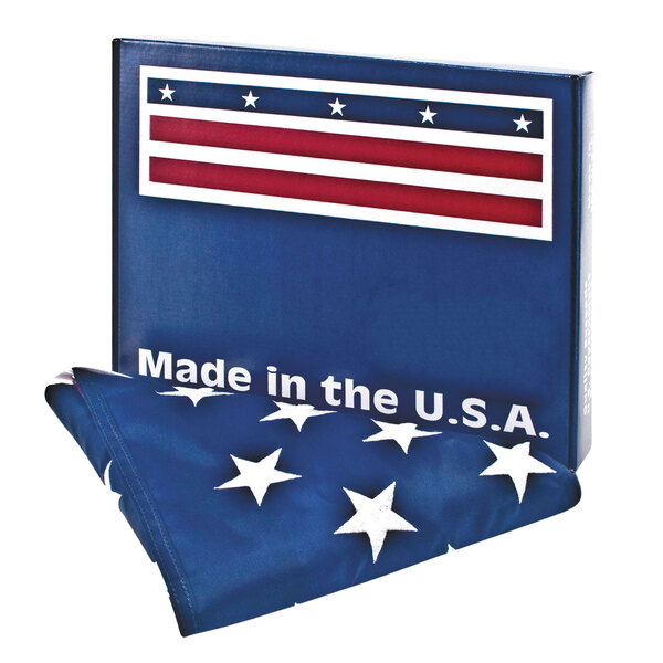 An Advantus U.S.A. flag in a blue box with the words "Made in the U.S.A."