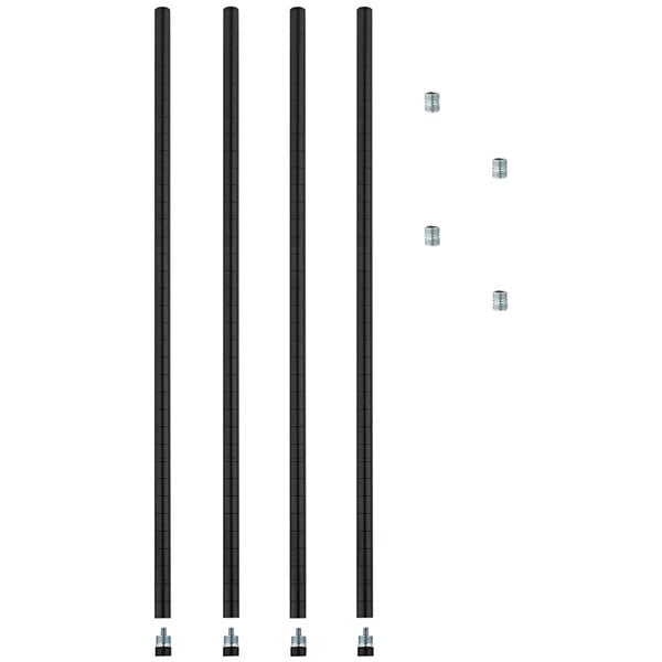 A group of three black Alera wire shelving posts with screws and nuts.