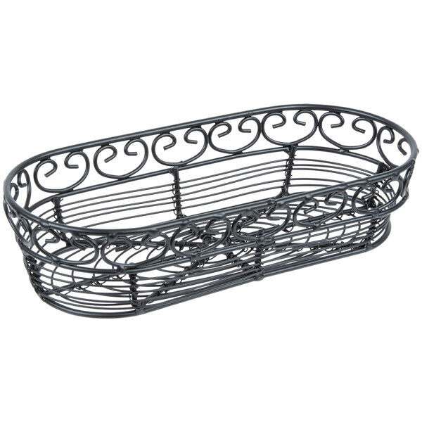 Tablecraft BK21709 Mediterranean Oblong Black Metal Basket 9" x 4" x 2"