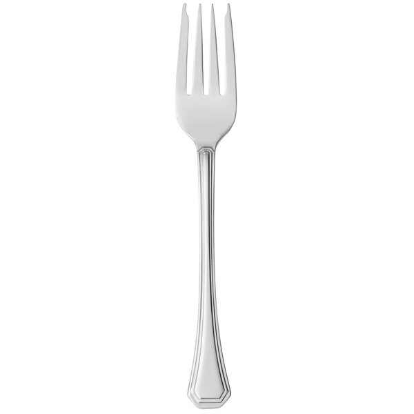 A Libbey High Society stainless steel salad fork with a silver handle.