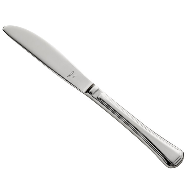 A silver knife with a handle.