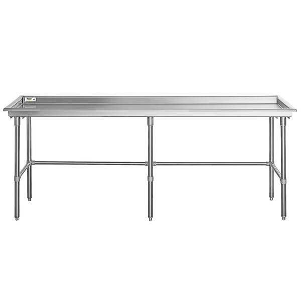A Regency stainless steel sorting table with a long rectangular top and legs.