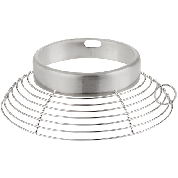 A stainless steel metal wire bowl guard for a Galaxy Mixer.