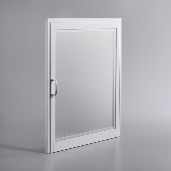 A white door with a glass window.