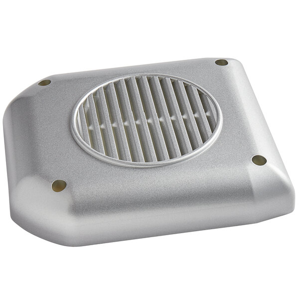 A silver metal square rear cover with a vent grill.