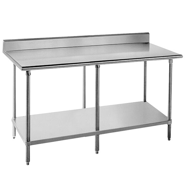 A stainless steel Advance Tabco work table with 24 x 132 work surface and undershelf.
