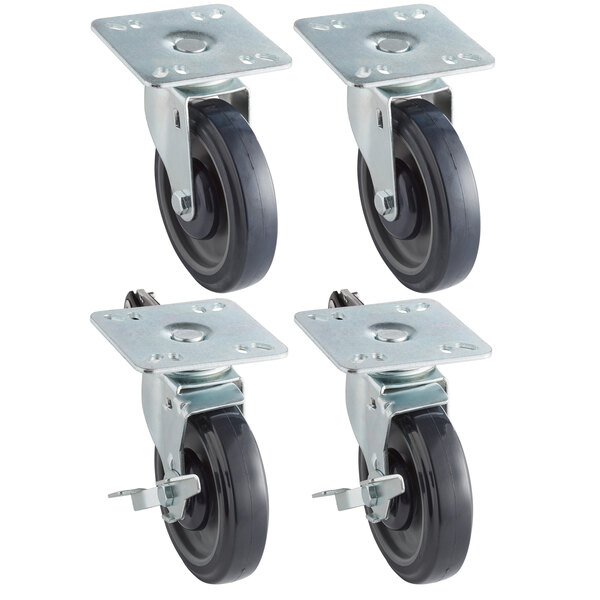 Regency 5" Heavy Duty Zinc Swivel Plate Casters for Work Tables and Equipment Stands - 4/Set