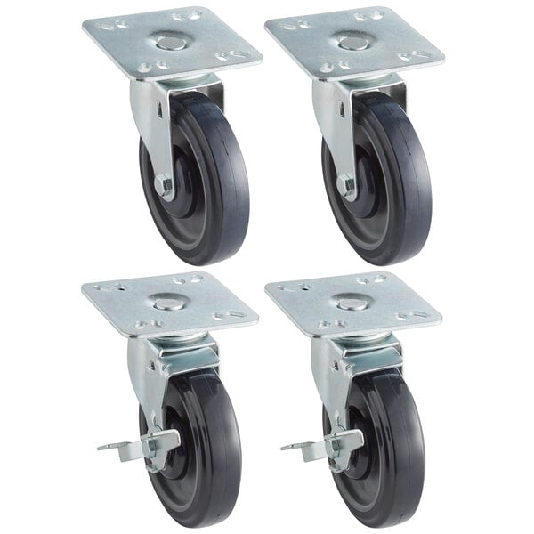 A group of Regency casters with black rubber wheels.