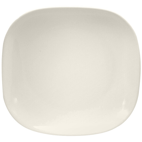 A Oneida Buffalo Cream White Ware narrow rim porcelain square plate on a white surface.