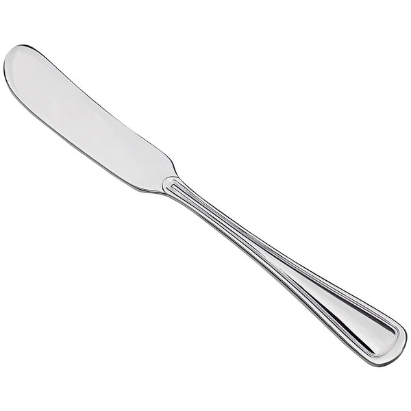 A Libbey stainless steel butter spreader with a classic rim and a silver handle.
