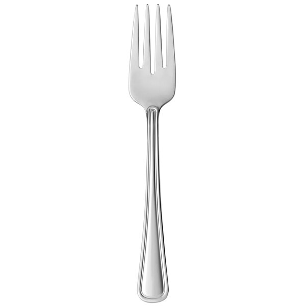 A silver fork with a black and silver top on a white background.