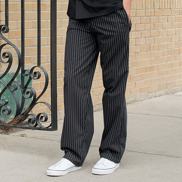 Chef 4003 Unisex Black / White Pinstripe Customizable Yarn