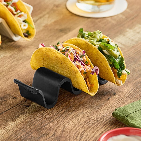 Tablecraft 10278BK Taco Taxi 5 3/4" x 2 3/16" x 1 9/16" Black Taco Holder with 2 or 3 Compartments