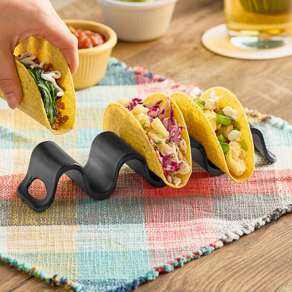 Tablecraft 10279BK Taco Taxi 7 11/16" x 2 3/16" x 1 9/16" Black Taco Holder with 3 or 4 Compartments