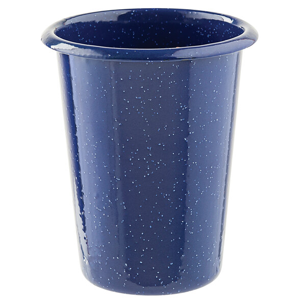 A blue speckled Tablecraft enamelware cup.