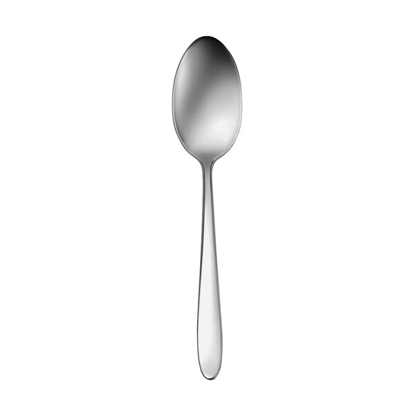 A Oneida Mascagni stainless steel teaspoon with a silver handle.