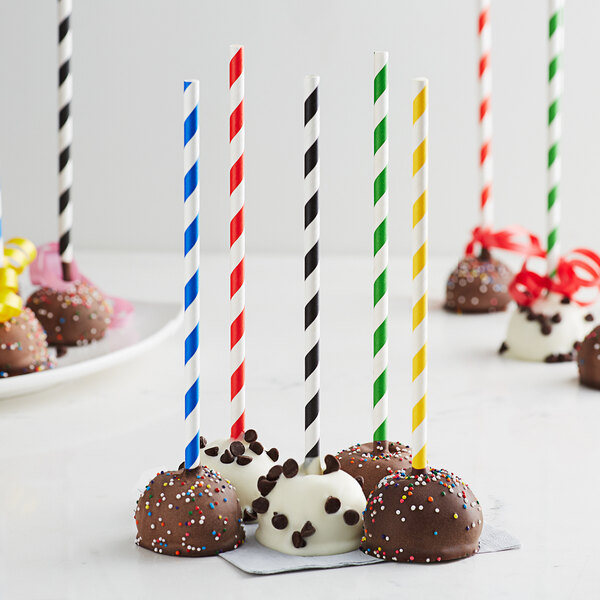 Black & White Candy Cane Striped Cake Pop Party Straws
