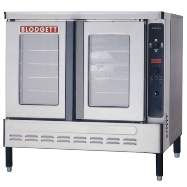 A close-up of a Blodgett commercial convection oven with a glass door.