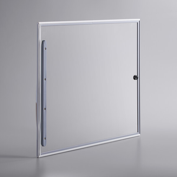 The bottom lid for an Avantco DFF16-HC freezer with a glass door and silver frame.
