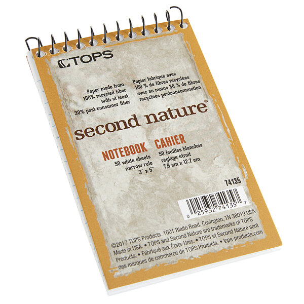A spiral bound notebook with a Second Nature cover.