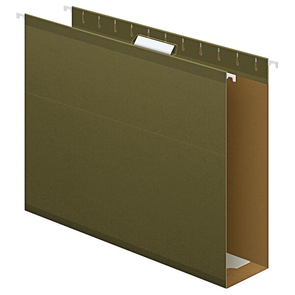 A green Pendaflex file folder with a white label.