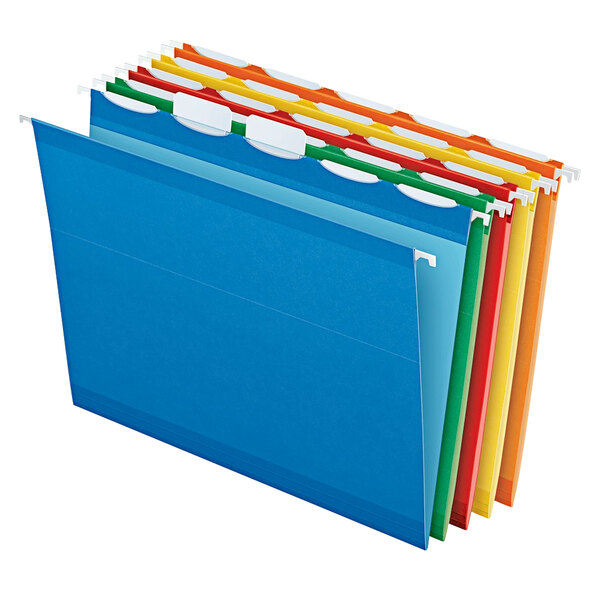 A group of Pendaflex Ready Tab assorted color hanging folders.