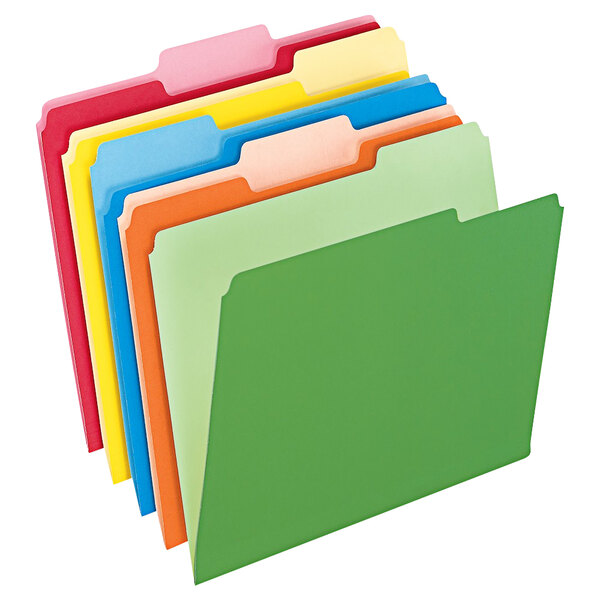 A stack of Pendaflex assorted color file folders.