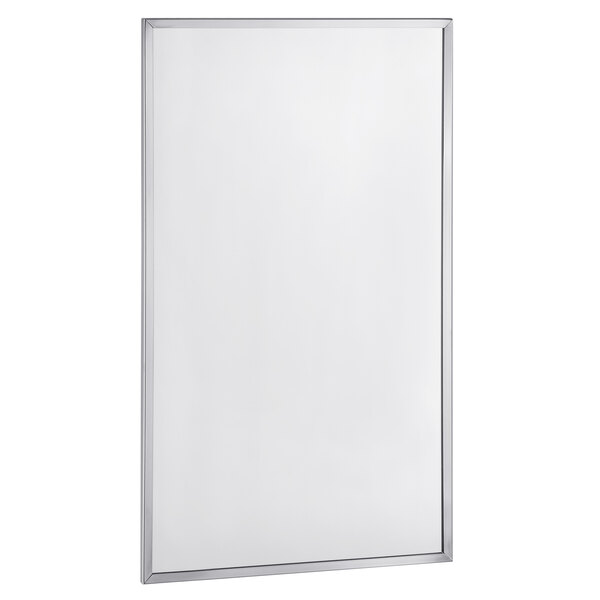 A white rectangular mirror with a stainless steel frame.