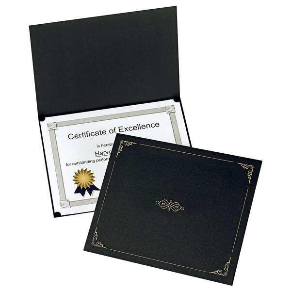 Oxford 29900055BGD 11 1/4" x 8 3/4" Black Letter Size Certificate Holder - 5/Pack