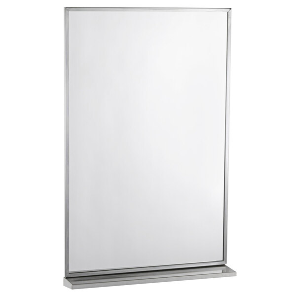 A white rectangular mirror with a metal frame.