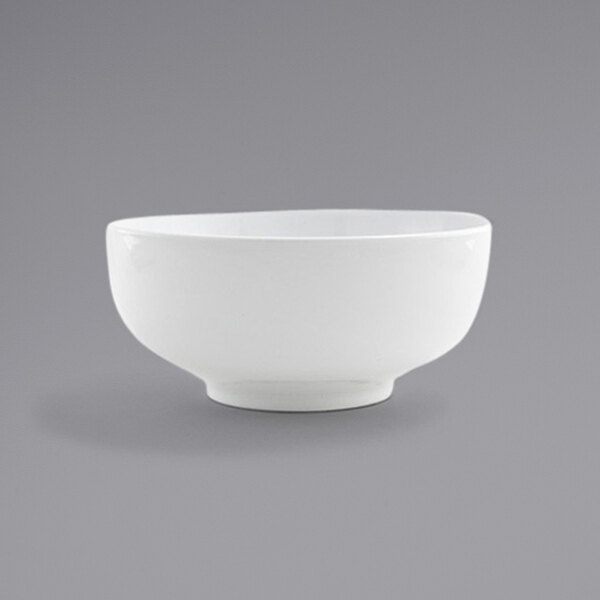 A Front of the House Harmony bright white porcelain bowl with a small rim on a white surface.