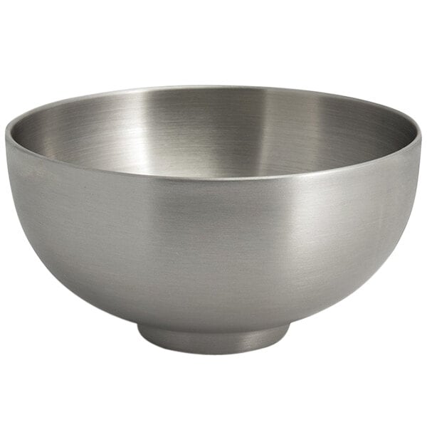 A Front of the House brushed stainless steel bowl on a white background.