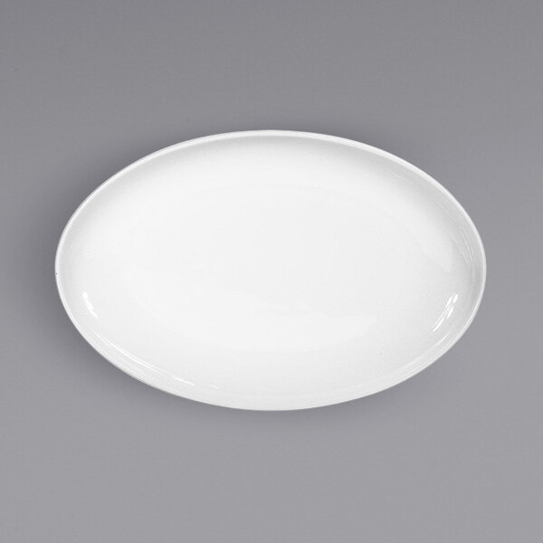 A white oval Front of the House Harmony porcelain plate.