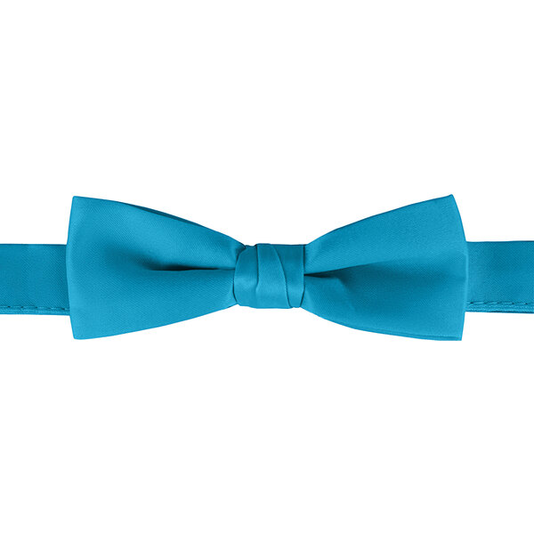 A turquoise bow tie with a black adjustable band.