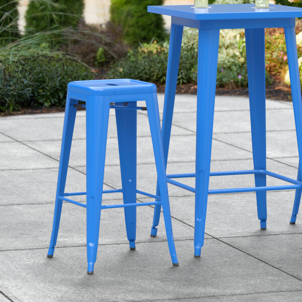 Lancaster Table & Seating Alloy Series Blue Outdoor Backless Barstool