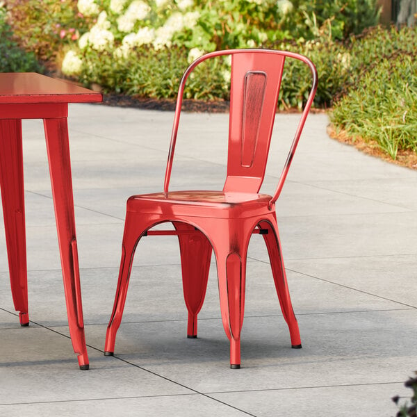 Lancaster Table & Seating Alloy Series Distressed Ruby Red Outdoor Cafe Chair