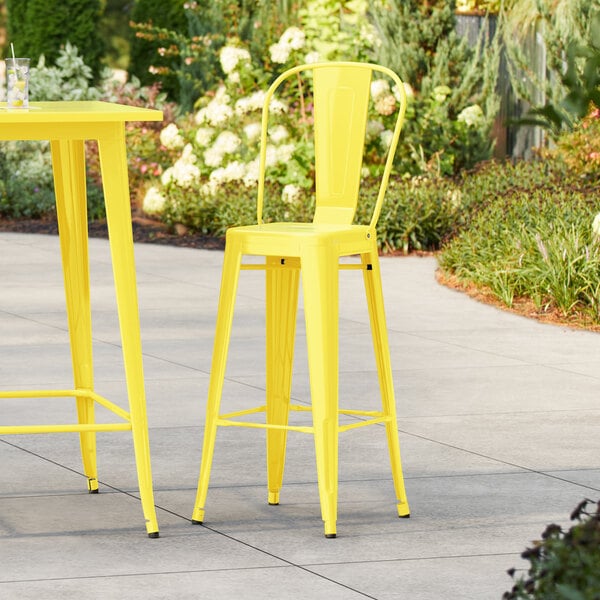 Lancaster Table & Seating Alloy Series Citrine Yellow Outdoor Cafe Barstool