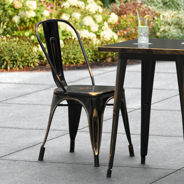 Lancaster Table & Seating Alloy Series Distressed Copper Outdoor Cafe Chair