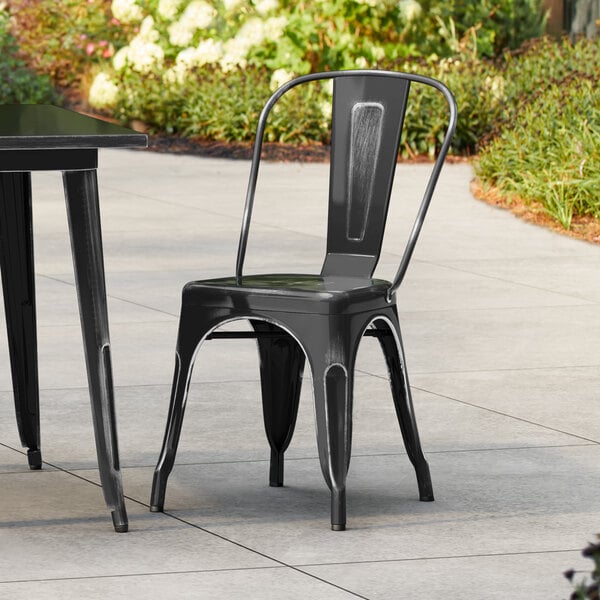 Lancaster Table & Seating Alloy Series Distressed Black Outdoor Cafe Chair