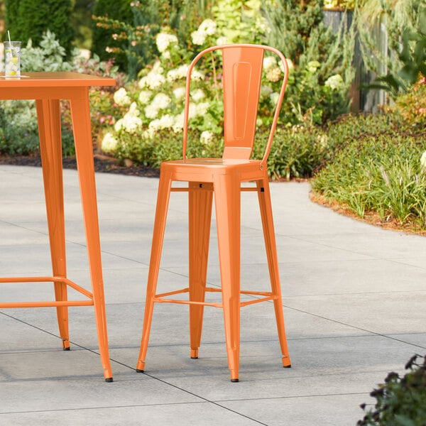 Lancaster Table & Seating Alloy Series Amber Orange Outdoor Cafe Barstool