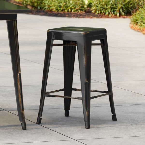 Lancaster Table & Seating Alloy Series Distressed Copper Outdoor Backless Counter Height Stool