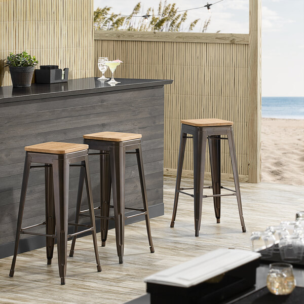 Lancaster Table & Seating Alloy Series Natural Wood Seat for Alloy Barstools
