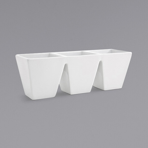 A white rectangular bowl with three compartments.