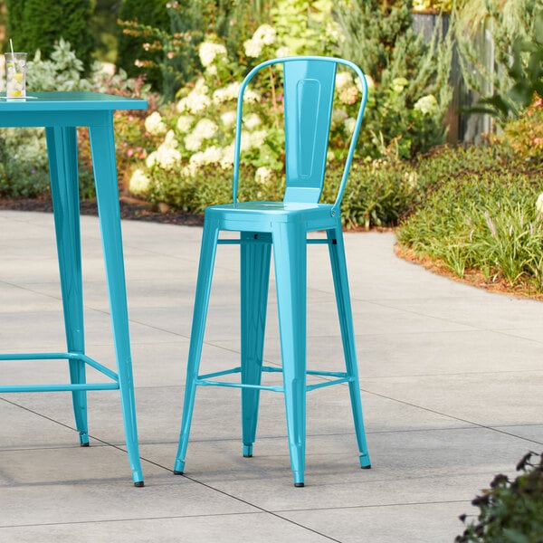 Lancaster Table & Seating Alloy Series Arctic Blue Outdoor Cafe Barstool