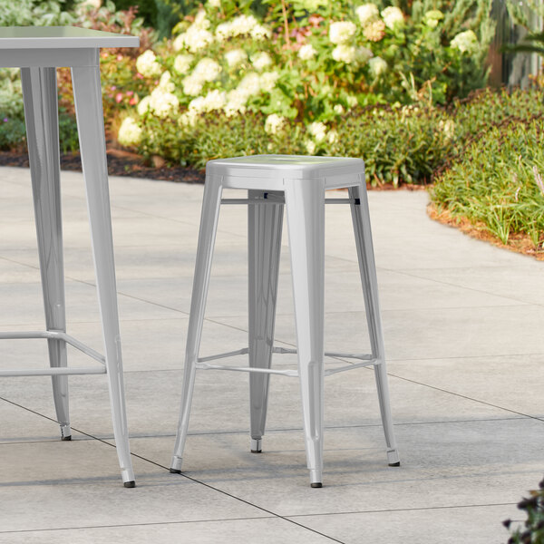 Lancaster Table & Seating Alloy Series Silver Outdoor Backless Barstool