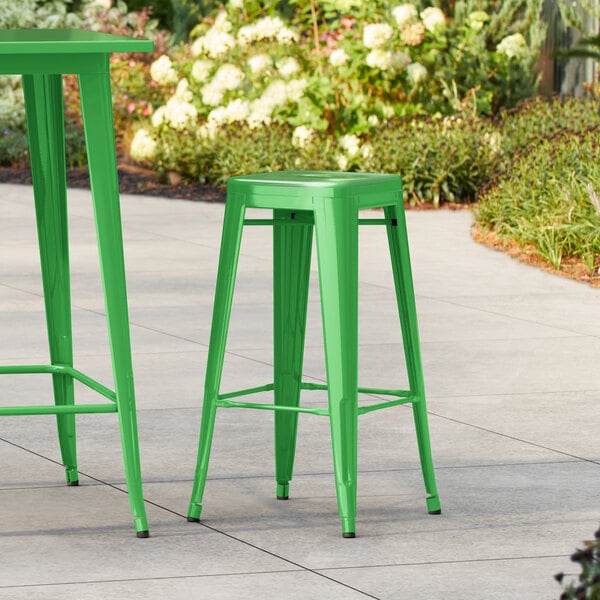 Lancaster Table & Seating Alloy Series Jade Green Outdoor Backless Barstool